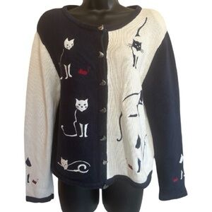 Christopher & Banks Navy and White Cat Sweater Size Large